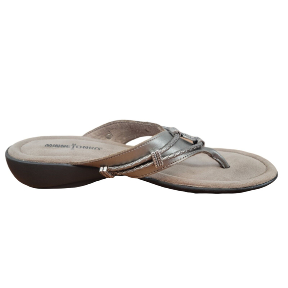 Minnetoka 70000 PWT Silver Throne Thong Sandals Flip Flops Women's Shoes Size 7 - Picture 5 of 11